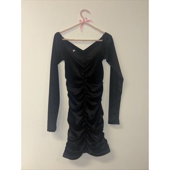 Women’s Dress Sz Sm Velvet Black Goth Punk Rock Fairy Concert Blk Ruffle Quilted - Picture 3 of 4